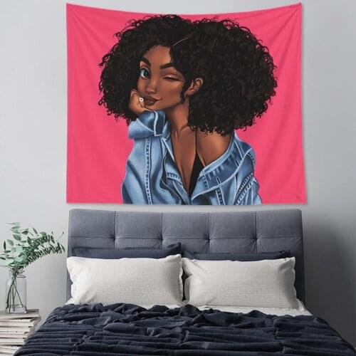 African Women Printed Tapestry Home Decor Cartoon Lady Pattern Tapestry Wall Hanging Decorative Living Room Background Tapiz