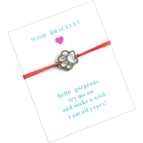 Wish Card Bracelet Stainless Steel Love Dog Paw Prints Bracelet Adjustable Friendship Cord Lucky Bracelet For Women Girls