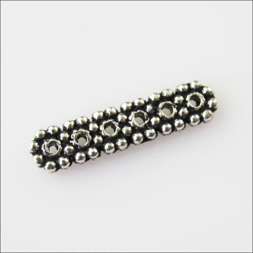 35Pcs Antiqued Silver Color 6Holes Spacer Beads Bars Charms Connectors 4.5x20mm