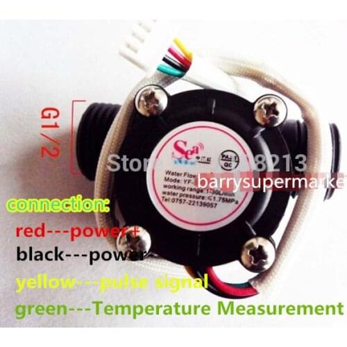 2PC Water Flow Meter Sensor Hall Flowmeter Water Control Washroom Flow Sensor Counter With Temperature Probe 1-30L/min DN15 G1/2