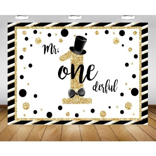 Mr Onederful 1st Birthday Party Backdrop Decoration Newborn Boy Little Gentleman Birthday Art Background Photocall Stripes Dots