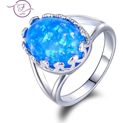 Hot Sale Oval Blue Opal Rings GemstoneJewelry Womens Party Ring Fashion Engagement Jwelry Dropship Full Size 6-10