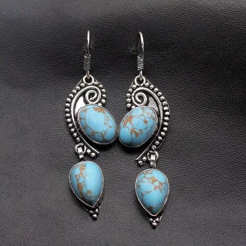 Hermosa New Arrival Blue Sea Sediment Vintage Dangle Earrings For Women 2 3/8 Inch A26