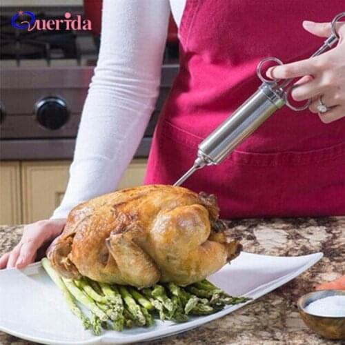 2/3 Needles 60ml BBQ Turkey Meat Injectors Syringe Marinade Stainless Steel Seasoning Chicken Flavor Turkey Needle Barbecue Tool