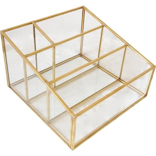 Makeup Organizer Clear Glass Home Desktop Cosmetic Storage Holder Case Box