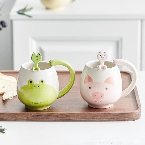 Lovely Ceramic Cup Simple Water Cup Childrens Drinking Cup Household Creative Mug with Spoon Coffee Cup Breakfast Cup