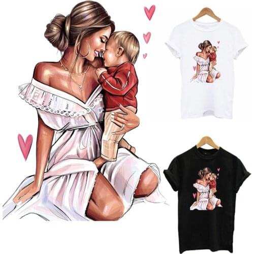 Cute Mom&Boy Thermal Sticker On Clothes DIY loving Famliy Iron On Patches For Clothing Washable T-Shirt Heat Transfer Appliqued