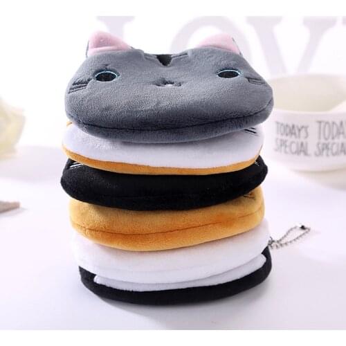 Mini plush cute cat lady coin purse ID card holder car key case oval zipper girl coin purse USB cable earphone bag storage bag