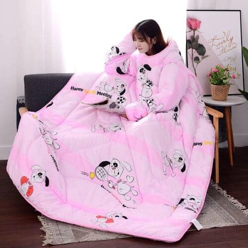 Multifunction Lazy Quilt with Sleeves Winter Warm Thickened Washed Quilt Blanket