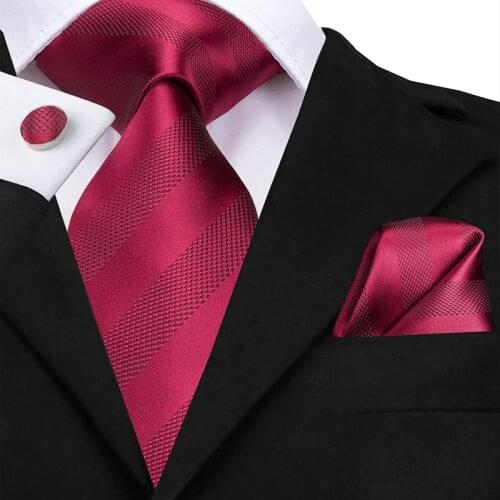 Hi-Tie Men Red Tie Silk Wedding Ties for Men 8.5 cm Floral Tie Pocket Square Cufflinks Set Burgundy Neck Tie for Business Party
