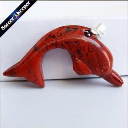 Natural Stone Red River Stone Carving Dolphin Amulet Pendant Free Necklace Fish Fashion Animal Blessing Lucky Jewelry JS692