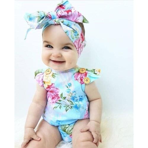 New Fashion Lovely Newborn Baby Girl Clothes Floral Sleeveless Cotton Romper Jumpsuit Headband Outfits Sunsuit