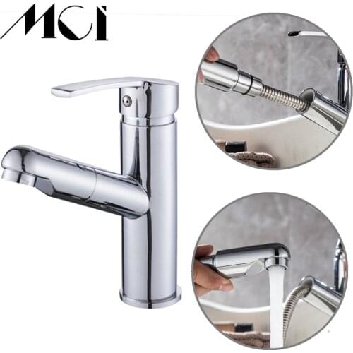 Plating Silver Pull Out Single Handle Basin Faucets Cold/Hot Mixer Sink Basin Tap Water Crane Vessel Bathroom Faucet Torneira