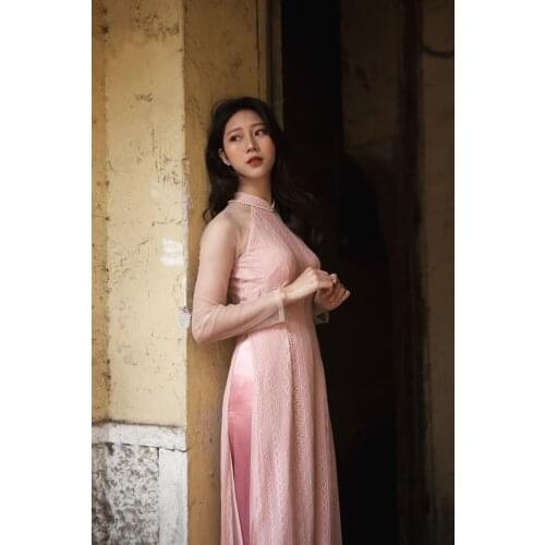 Pink aodai vietnam clothing cheongsam aodai vietnam dress vietnamese traditionally dress long sleeves cheongsam dress