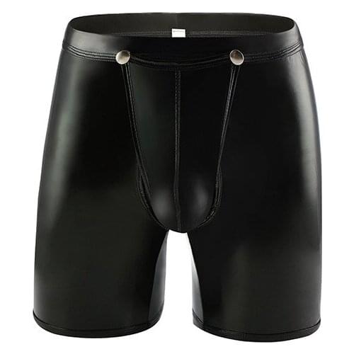 Sexy Gay Underwear Men Boxers Shorts Solid Faux Leather hollow back Detachable Buckle Open Crotch Underpants Cueca M-XXL