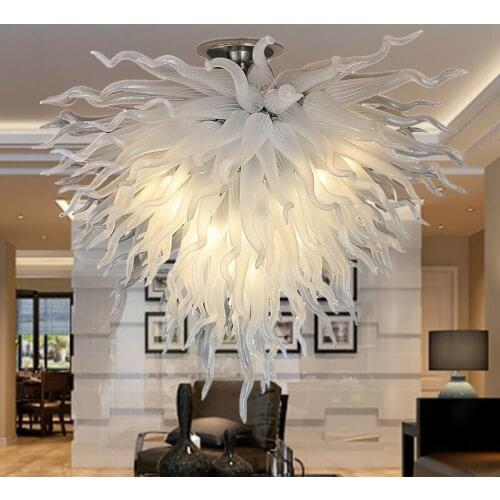 Modern Milk White Chandelier Lamps Murano Glass Chain Lighting for Coffee Table LED Home Light Living Room Decor