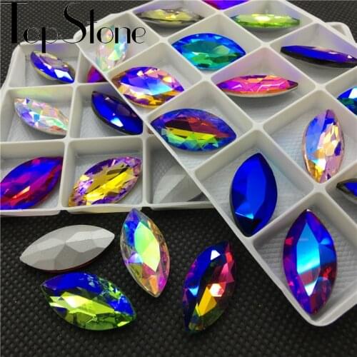 ALL colors AB Navette Glass Crystal Stone 4x15 5x10 18x9,15x7,27x13,32x17mm Pointed Back Marquise Rhinestone Dress Making