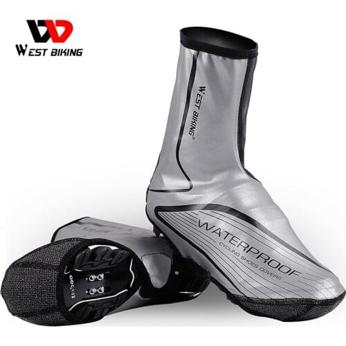 WEST BIKING Waterproof Cycling Shoes Cover Thermal Windproof Full Zip Shoe Cover MTB Bike Overshoe Reflective Bicycle Shoe Cover