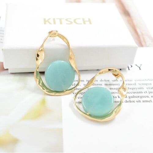 Unique Design Resin Natural Stone Earrings Irregular Retro Bohemian Ethnic Statement Earrings Female Anniversary Jewelry