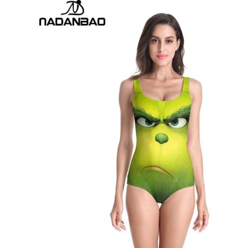 NADANBAO Sexy One Piece Swimsuit Printed Swimwear Women Christmas The Grinch Plus Size Swim Suit Femme Bathing Suit