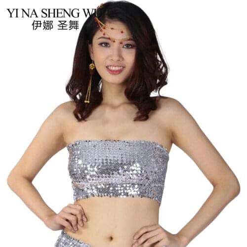 Belly Dance Sequin Top Belly Dance Bra Top Dancing High-elastic Tops Wrapped Chest 1Pc Sexy Off Shoulder Party Clothes Dancewear