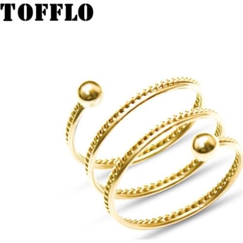 TOFFLO Stainless Steel Jewelry Double Layer Spring Twist Steel Ball Ring For Women BSA093