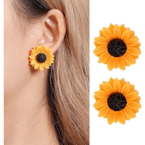 Gold Sunflowers Earrings For Women Fresh Charming Lovely Cute Simplicity Style Daisy Flower Trendy Ear Studs 2020