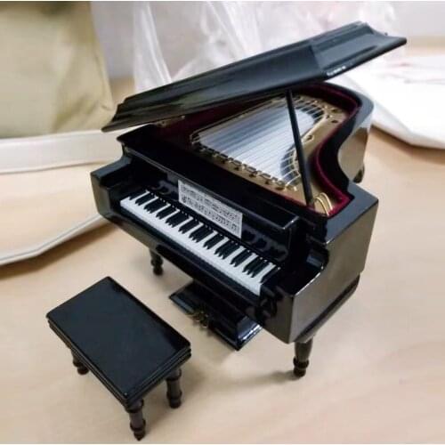 1/12 Dollhouse Mini Piano with Stool Musical Instrument Model for Doll House Accessories Decor Miniature Piano Set for 6" Body