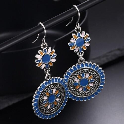 1pair Vintage Ethnic Flower Enamel Drop Dangle Earrings Hook Ear Studs Jewelry Gift New