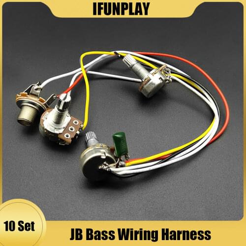 10set JB Bass Wiring Harness Prewired Kit 500K Pots 2T1V 1 Volume 2 Tone for Jazz Bass Electric Guitar Parts