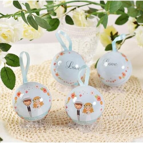 10pcs/lot 6.8cm Spherical Tinplate Sweet Ball Candy Box Round Light Blue Bride And Groom Wedding Souvenir Party Favor Gift Box