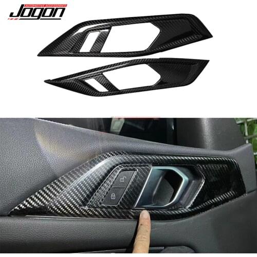 2pcs Real Carbon Fiber For BMW 4 Series G22 G23 G24 2021 Car Inner Handle Door Lock Unlock Button Panel Cover Trim Accessories