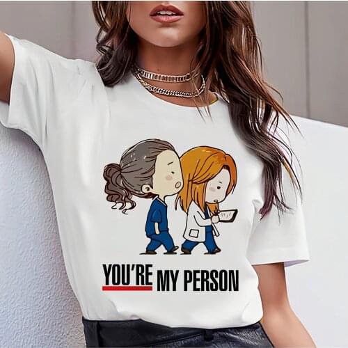 2021 Summer Cartoon Funny Greys Anatomy T-shirts Women You're My Person Letter Graphic T Shirts Short Sleeve Women Black Tops