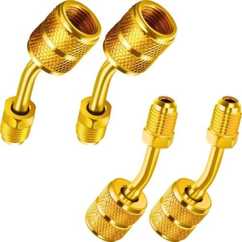 4 Pack R410A Adapter Charging Vacuum Port Adapter Brass Converter with Thimble 5/16 Inch Sae Female Quick Couplers To 1/4 Inch S