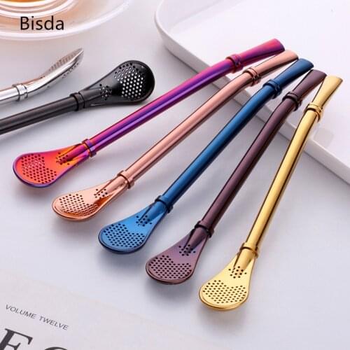 8 pcs/lot stainless steel Yerba straw Tea Bombilla Gourd Drinking Filtered Metal Straw Rose Gold Tea Filter black straw
