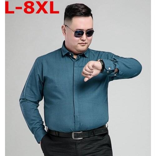 Plus size 8XL 7XL 6XL Brand Fashion Male Shirt Long-Sleeves Tops Loose Casual Solid Color Mens Dress Shirts Slim Men Shirt