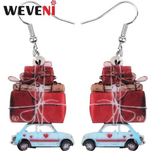 WEVENI Acrylic Valentines Day Gift Box Car Earrings Drop Dangle Jewelry For Women Girls Teens Charm Decorations Gift Accessory