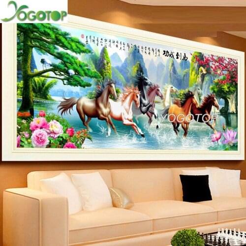 Diy diamond painting Eight Horses 5D full Drill puzzle Square mosaic diamant embroidery Large Landscape pine Home Decor YY3375