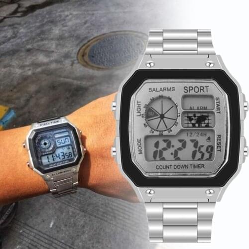 Steel Belt Watch Men Sport Digital Watches Chronograph Waterproof Watch Luxury Business Wristwatches Male Sport Clock Relogio