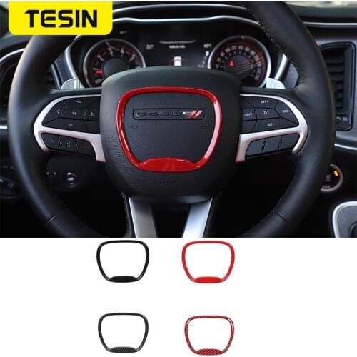TESIN Carbon Fiber Car Steering Wheel Decor Cover for Dodge Challenger 2015+ for Durango 2014+ for Charger 2015+Accessories