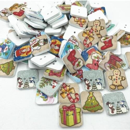 DIY 100pcs Square Mix Christmas tree snowman Wooden Buttons Scrapbooking Sewing 15mm