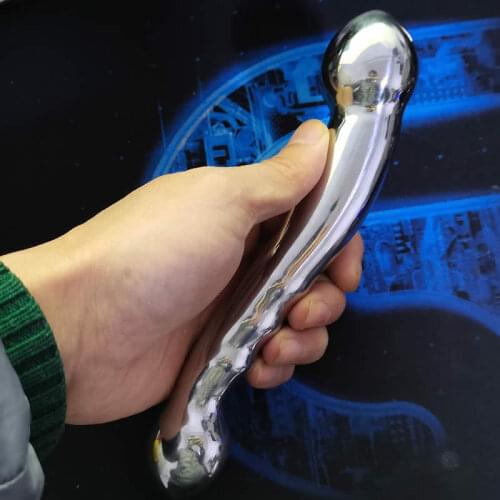 Stainless steel double large metal fake dildo G Spot anal beads plug P-spot prostate massager stick vaginal sex toy for woman