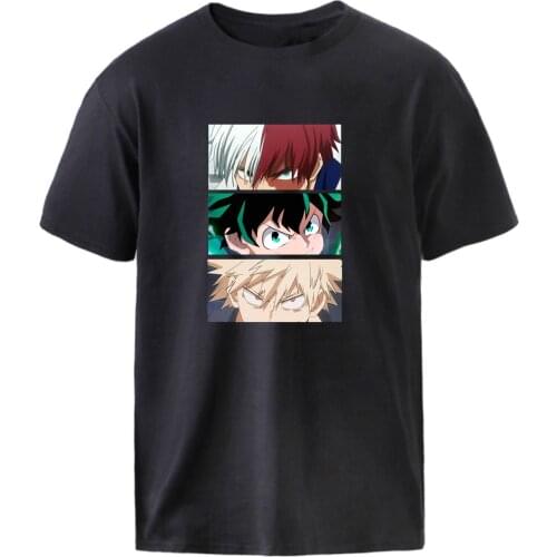 Japan Anime T SHIRTS My Hero Academia Man Casual Loose Graphic Tee shirts 2021 Homme Vintage Kpop O-Neck Black Harajuku Tops