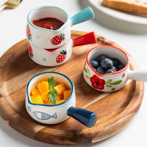 Ceramic Mini Milk Cup With Handle Japanese Milk frothing Jugs Coffee Sugar Milk Pot Strawberry Floral Pattern Kitchen Cookware