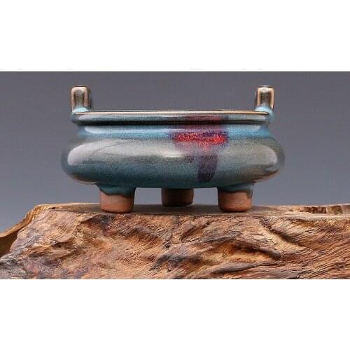 China antique Porcelain SONG JUN kiln Azure glaze begonia red Incense Burner