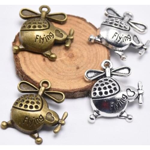 MRHUANG 10pcs/pack Helicopter 13*13mm Vintage Silver Color Charms Oil Drop Floating Charms fit DIY Bracelet Jewelry Accessory