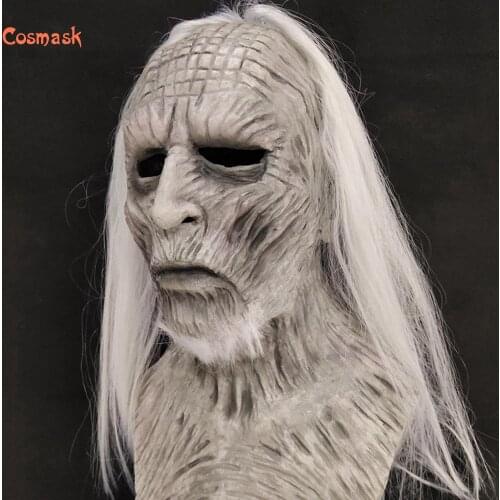Cosmask Halloween White Hair Night King Latex Mask Halloween Realistic Scary Cosplay Costume Latex Party Mask