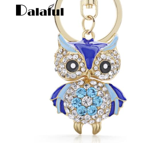 Cute Owl Crystal Key Chains Rings Holder For Women Flower Purse Bag Buckle Pendant For Car Keyrings KeyChains K288
