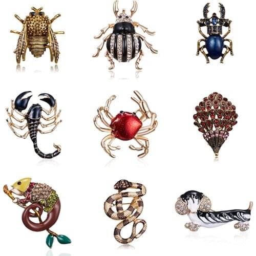 Fashion Color Crystal Puppy Snake Lizard Hedgehog Crab Scorpion Beetle Learn Animal Brooch Shirt Coat Badge Jewelry Accessories