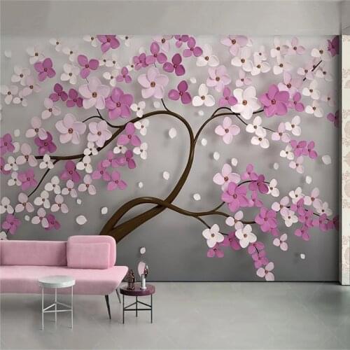 Custom Any Size Mural Wallpaper Modern 3D Stereo Purple Flowers Wall Painting Creative Abstract Art Wall Papers Living Room 3 D